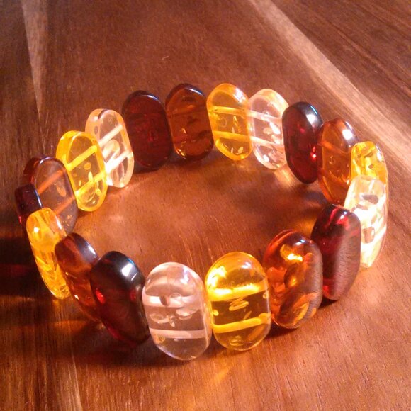 Multi-Color Simulated Amber Block Bead Stretch Bracelet - Picture 2 of 11
